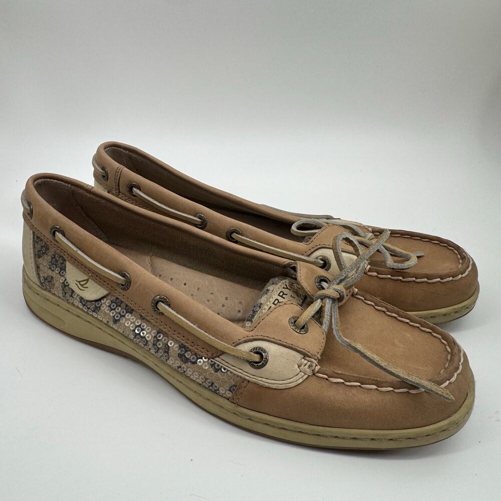 Sperry Top-Sider Sequin Leopard Boat Shoes Womens 8.5M Leather Loafers